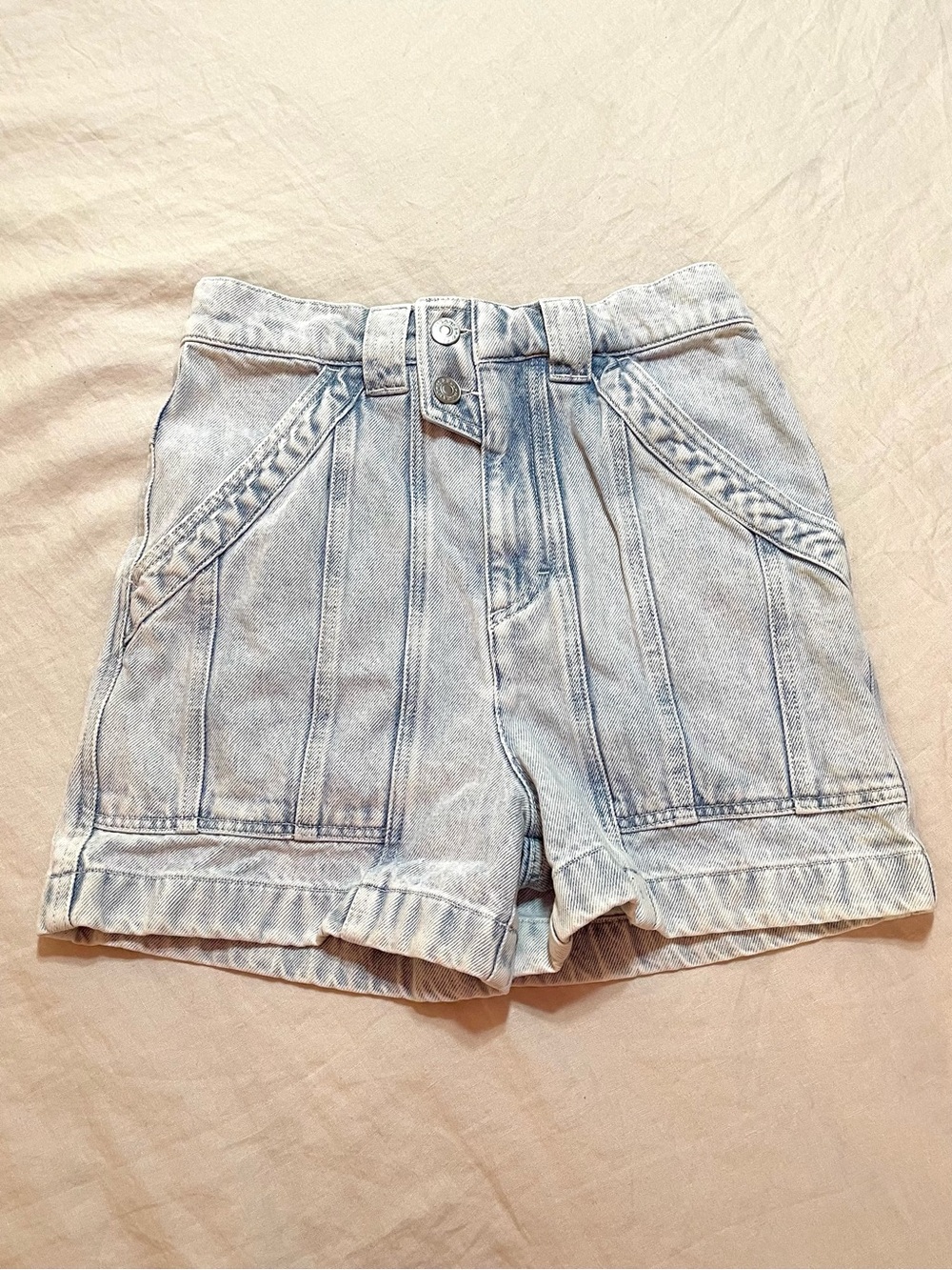 Isabel Marant Etoile Vinca Blue Wash Cotton Cargo Shorts-EU 34/ US 2